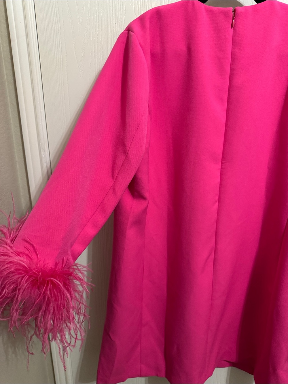 Tuckernuck Hot Pink Feather Sleeve Cocktail Shift Party Dress Mod Ellie XL Retro - Picture 11 of 12